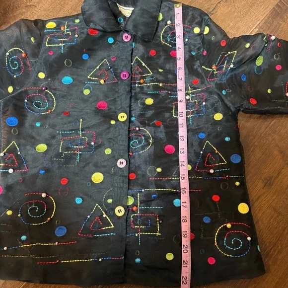 Vintage Carrie Allen Sheer Embroidered Beaded Art Blouse - Picture 7 of 8